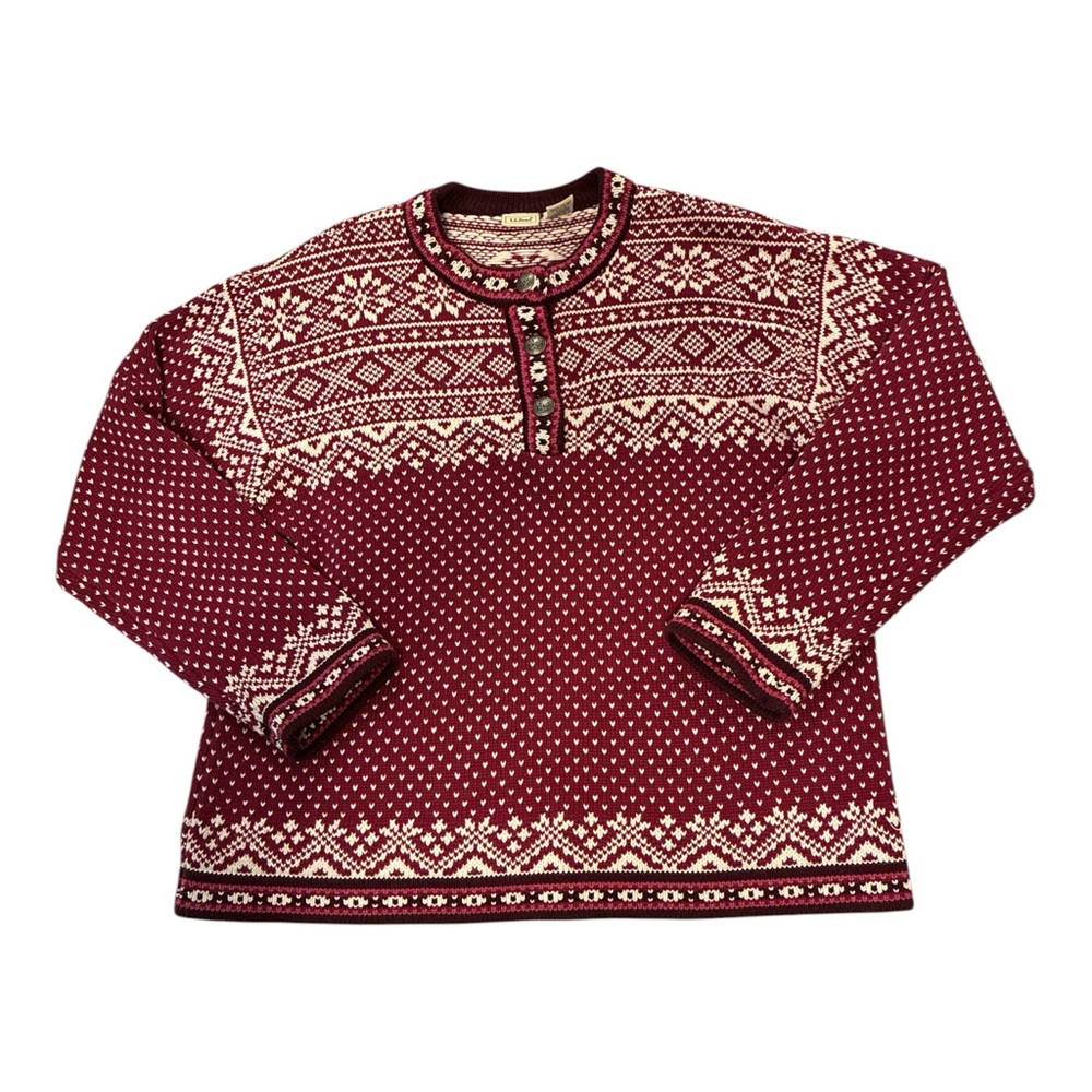 L.L. Bean Nordic Fair Isle Pullover Sweater Cotton Ski Cottage Cozy Vintage - Picture 3 of 4